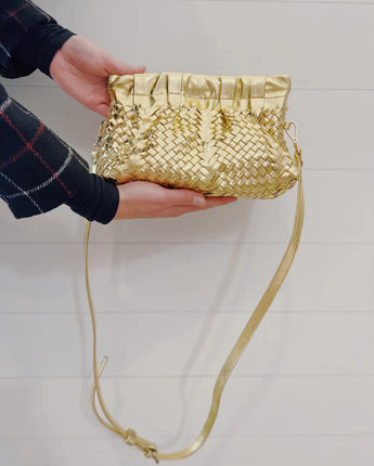 Claramonte Woven Calf Leather Lissa Clutch in Gold