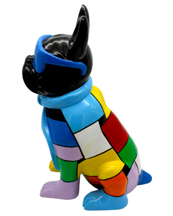 Interior Illusions Blue Patchwork Expressionist Dog Sculpture with Glasses