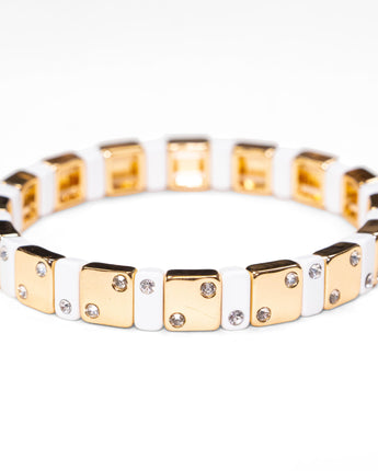 Daily Candy by Malibu Sugar Night Time In Paris Tile Bracelet in Gold/White