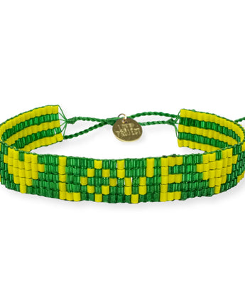 Seed Bead LOVE with Hearts Bracelet in Green and Yellow by the Love Is Project