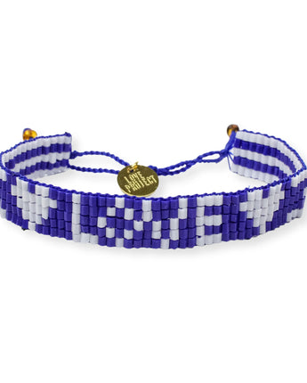 Seed Bead LOVE with Hearts Bracelet in Royal Blue and White by the Love Is Project