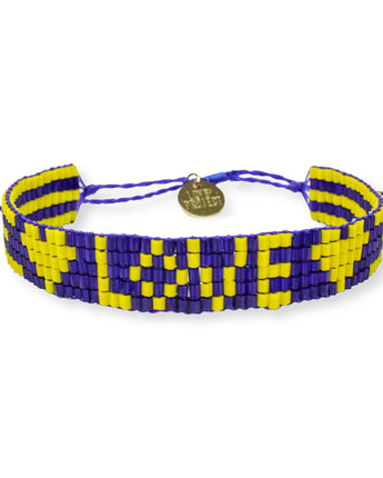 Seed Bead LOVE with Hearts Bracelet in Navy and Yellow by the Love Is Project