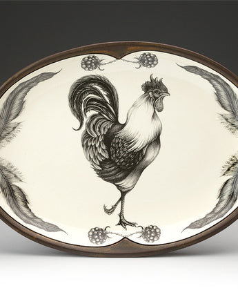 Laura Zindel Oval Platter • Rooster in Brown