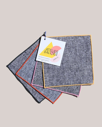 Atelier Saucier Cocktail Napkins in Rainbow Chambray, Set of 4
