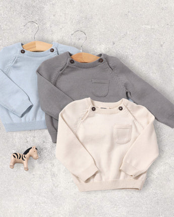 Viverano Organics Milan Raglan Sweater Knit Baby Pullover in Grey