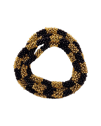 Wrap Around Beaded Rope Bracelet/Necklace in Black/Gold