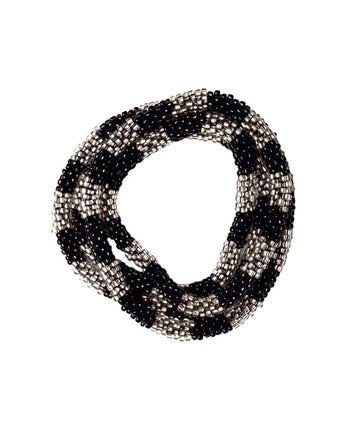 Wrap Around Beaded Rope Bracelet/Necklace in Black/Silver