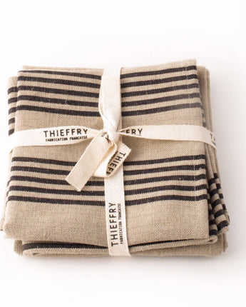 Thieffry Set of 2 Linen Dish Towels • Black Stripe & Natural