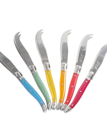 Jean Neron Laguiole Mini Rainbow Fork-Tipped Cheese Knives • 6 Colors