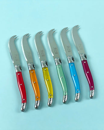 Jean Neron Laguiole Mini Rainbow Fork-Tipped Cheese Knives • 6 Colors