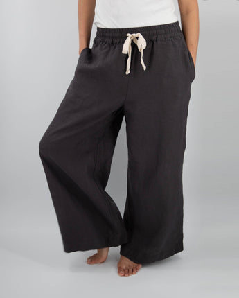 Sunday Morning Ava Wide Leg Linen Pant in Charcoal