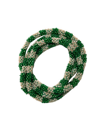 Wrap Around Beaded Rope Bracelet/Necklace in Green/Silver