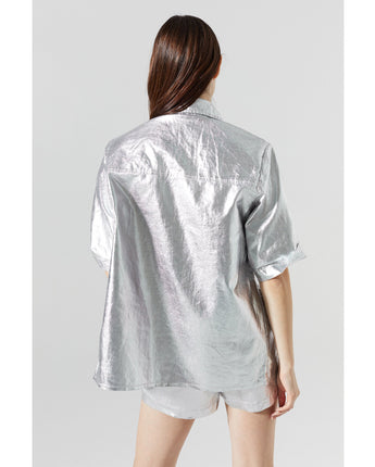Lanhtropy Soho Metallic Linen Shirt • Silver