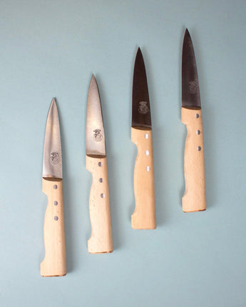 Au Nain Boucher Beech Wood Steak Knives in Leather Pouch (set of 4)