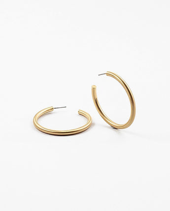 Thin Round C Hoop Earrings in Brushed Gold • 2 Sizes