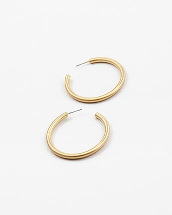 Thin Round C Hoop Earrings in Brushed Gold • 2 Sizes