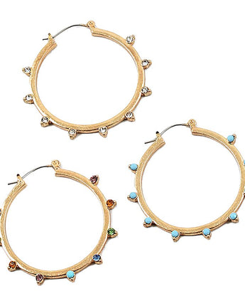 Ornate Studded Hoops in Worn Gold • 3 Colors
