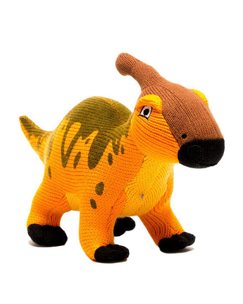 Best Years Knitted Baby Rattle • Parasaurolophus in Orange