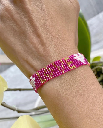 Seed Bead LOVE with Hearts Bracelet in Pink Topaz by the Love Is Project
