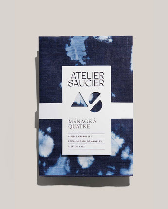 Atelier Saucier Dinner Napkins in Tie Dye Denim Linen, Set of 4