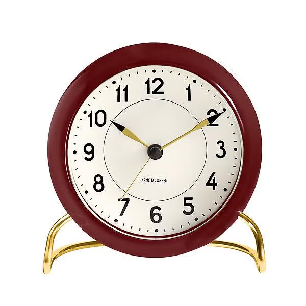 Arne Jacobsen Station Alarm Clock in Burgundy - Thumbnail 2