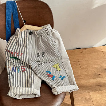 MiniOlie • Toddler Vertical Striped Car Loose Pants