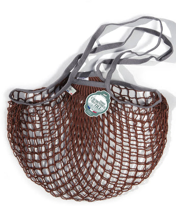 Medium Net Shopping Bag • Brown and Gray Handle