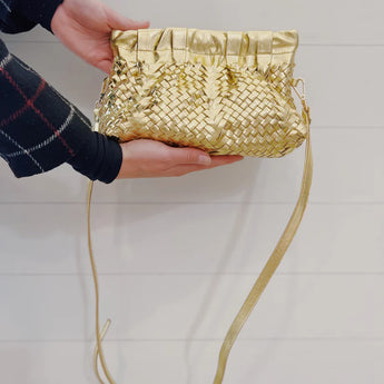 Claramonte Woven Calf Leather Lissa Clutch in Gold