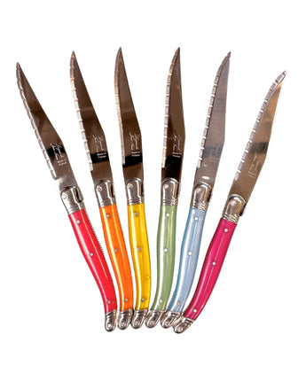 Laguiole Set of 6 Steak Knives in Presentation Box • Platine Rainbow