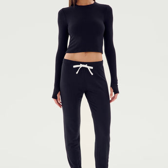 Splits59 Louise Rib Long Sleeve Crop • Black