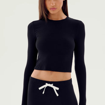 Splits59 Louise Rib Long Sleeve Crop • Black