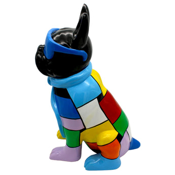 Interior Illusions Blue Patchwork Expressionist Dog Sculpture with Glasses