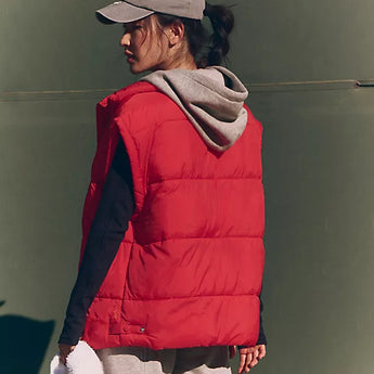 In A Bubble Puffer Vest in Red