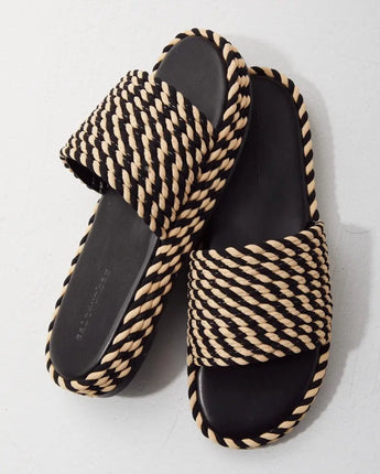 Viva - Black/White Vegan Rope Platform Slide