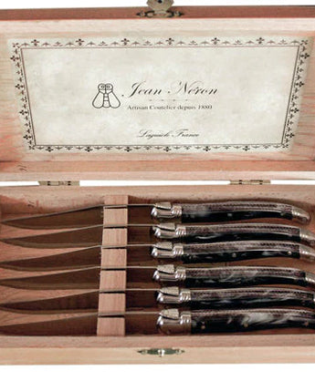 Laguiole Set of 6 Steak Knives in Presentation Box • Platine Black Marble