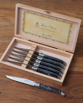 Laguiole Set of 6 Steak Knives in Presentation Box • Platine Black Marble
