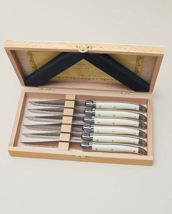 Laguiole Set of 6 Steak Knives in Presentation Box • Platine Ivory