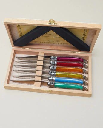 Laguiole Set of 6 Steak Knives in Presentation Box • Platine Rainbow