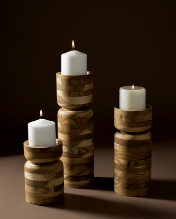 Itza Wood Pillar Candle • Set of 3 • Teak Wood