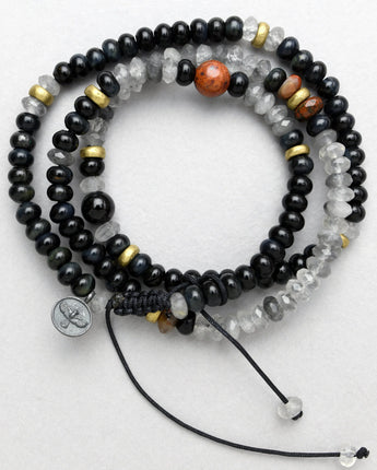 Blue Tiger Eye, Cuprite, Grey Quartz, Hypersthene and Red Jasper Wrap Bracelet