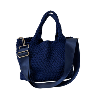 Ahdorned Lily Woven Neoprene Tote with Pouch • Navy