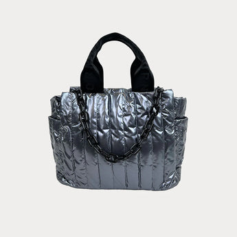 Ahdorned Rosie Quilted Nylon Tote • Pewter