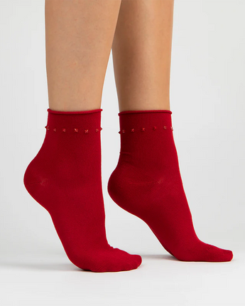 Elizabeth Reid | Stud Ankle Sock | Red