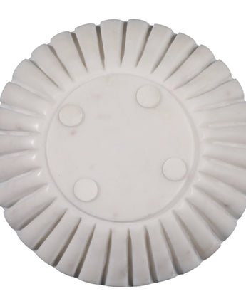 Decorative Bowl - White Marble Pleated Ribbed Design, 12 in.