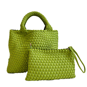 Ahdorned Lily Woven Neoprene Tote with Pouch in Chartreuse