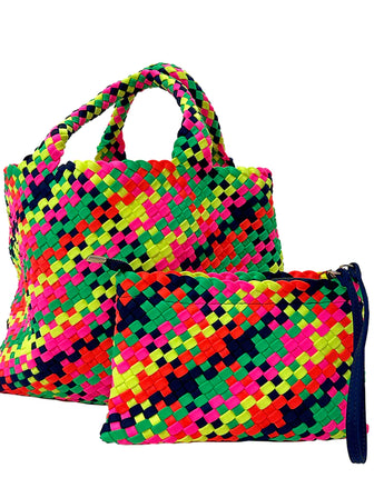 Ahdorned Lily Woven Neoprene Tote with Pouch in Multi