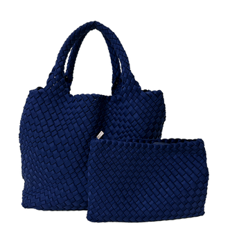 Ahdorned Lily Woven Neoprene Tote with Pouch • Navy