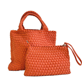 Ahdorned Lily Woven Neoprene Tote with Pouch in Pumpkin