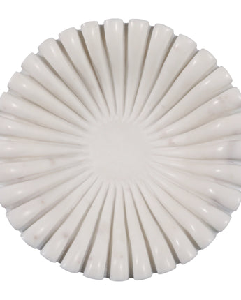 Decorative Bowl - White Marble Pleated Ribbed Design, 12 in.