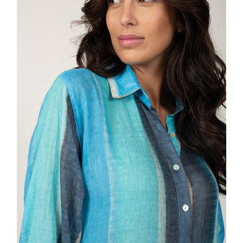 Terre Rouge "Blue Nuances" Loose-Fitting Shirt with Side Pockets